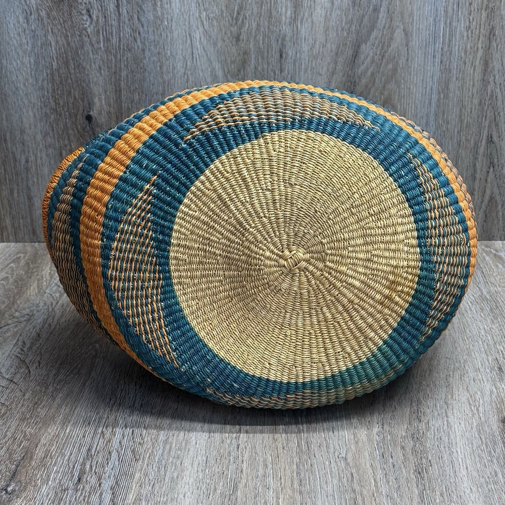 Woven African Bolga Ghana Market Basket Large Leather Handle - Picture 9 of 16